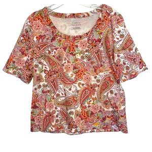 Talbots The Talbots Tee Womens Large Pink Paisley Cotton Blend Short Sleeve Top